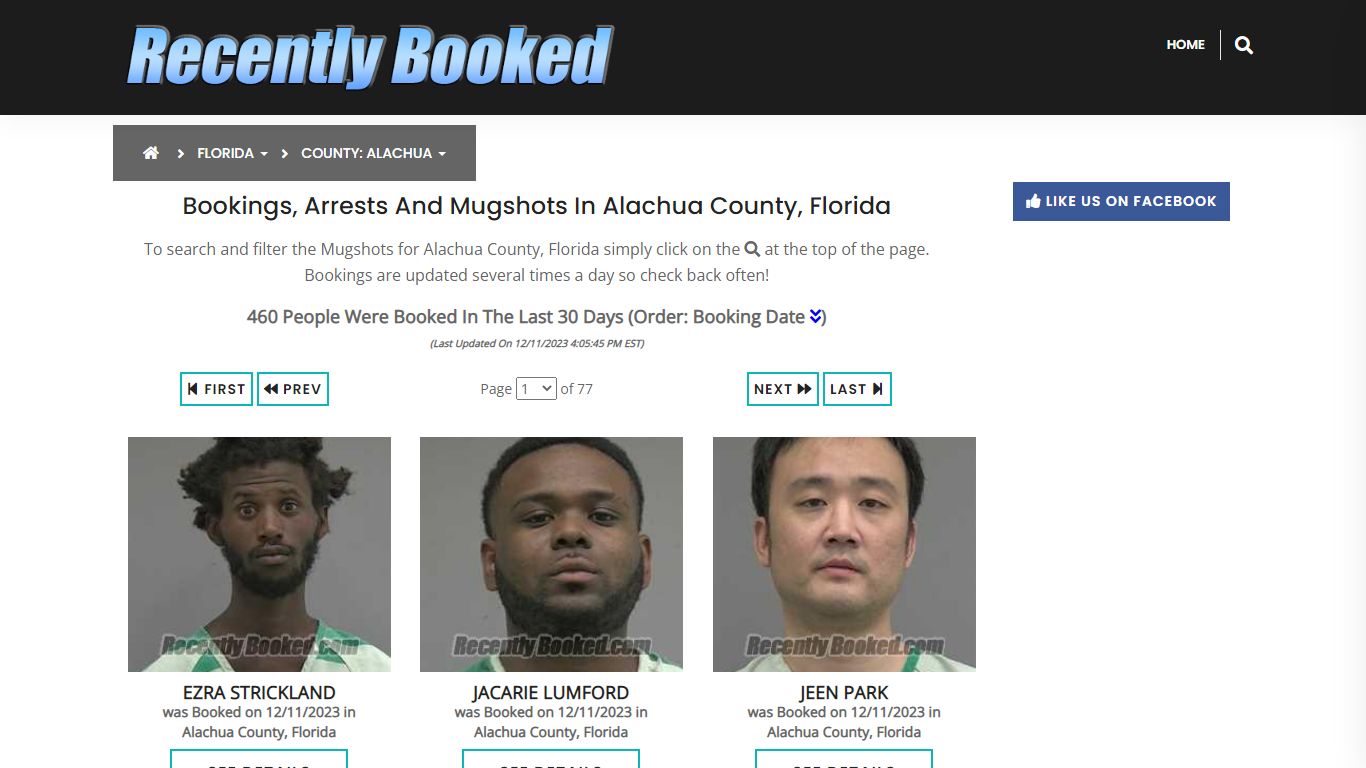 Recent bookings, Arrests, Mugshots in Alachua County, Florida